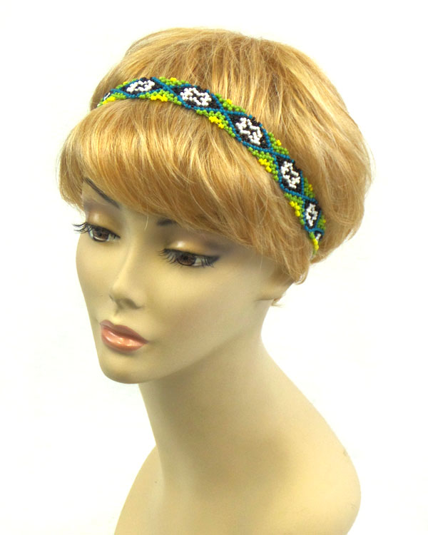 Handmade seed beads cross pattern stretch headband