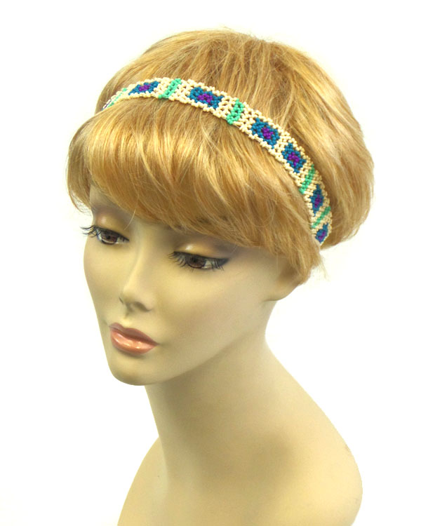 Handmade seed beads square pattern stretch headband