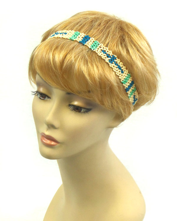 Handmade seed beads cross pattern stretch headband