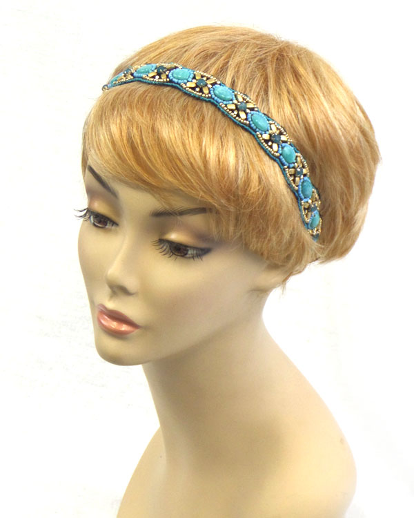 Handmade multi beads folkloric stretch headband