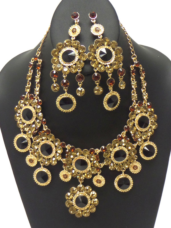 Luxury austrian crystal victorian style five flower party necklace earring set