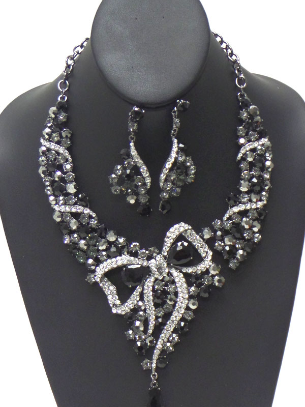 Luxury austrian crystal victorian style large bow necklace earring set