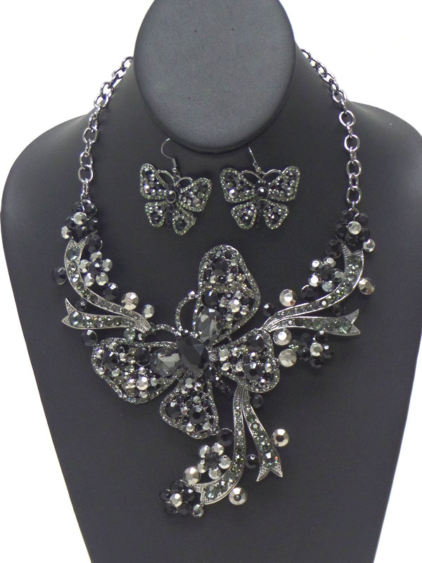 Luxury austrian crystal victorian style large butterfly necklace earring set