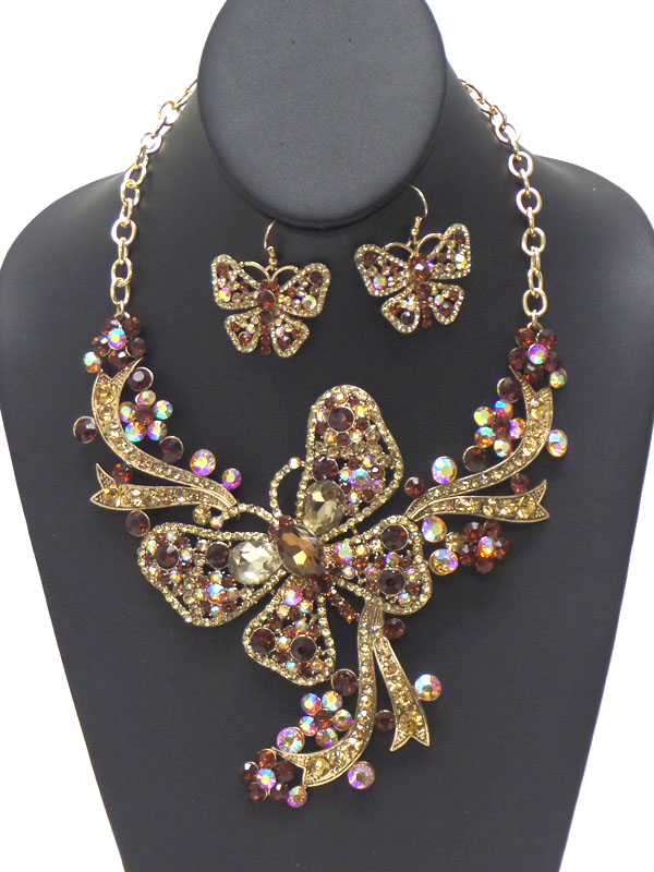 Luxury austrian crystal victorian style large butterfly necklace earring set