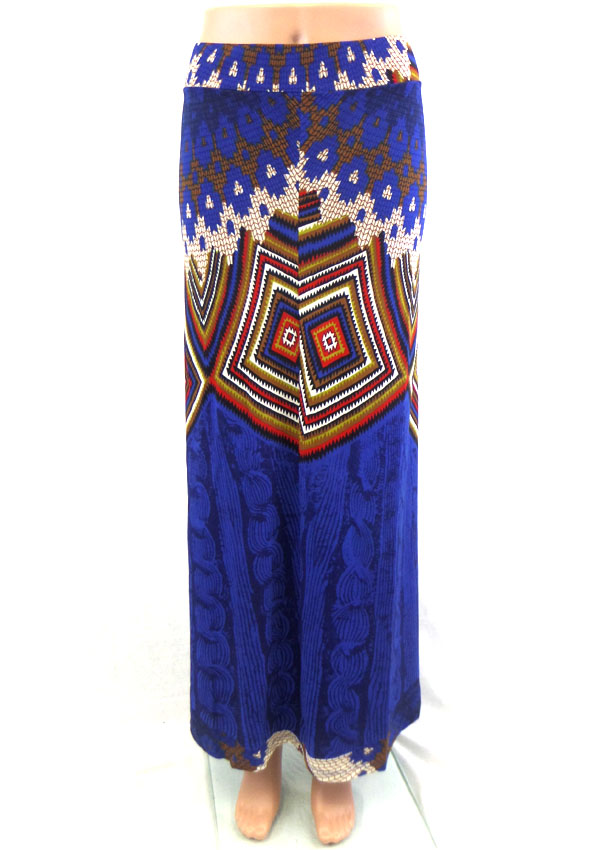 Aztec pattern elastic bohemian maxi skirt - 92% polyester 8% spandex -western