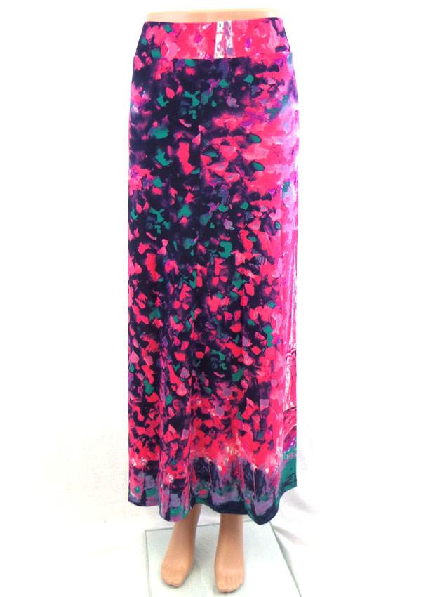 Abstract pattern eiffel tower side elastic bohemian maxi skirt - 92% polyester 8% spandex