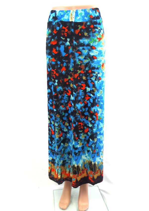 Abstract pattern elastic bohemian maxi skirt - 92% polyester 8% spandex