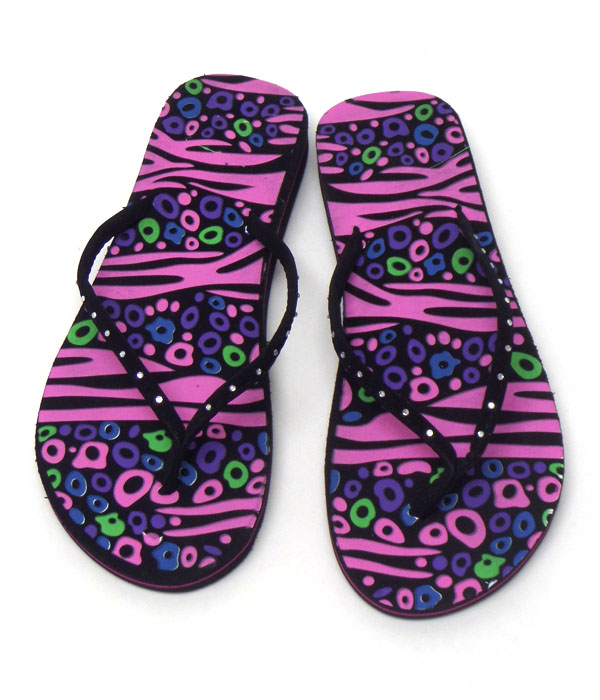 Summer theme print foam base and acrylic crystal lined flip flop