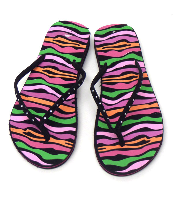 Summer theme print foam base and acrylic crystal lined flip flop