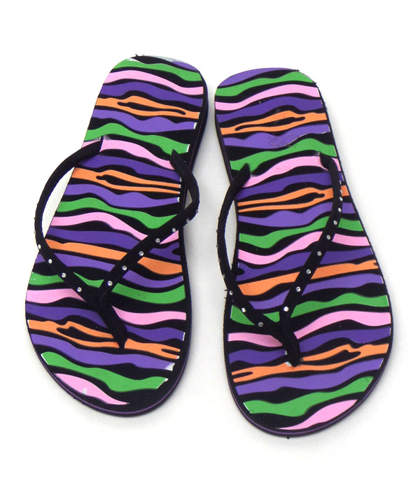 Summer theme print foam base and acrylic crystal lined flip flop