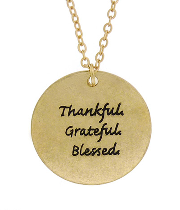 Thankful grateful blessed message pendant necklace