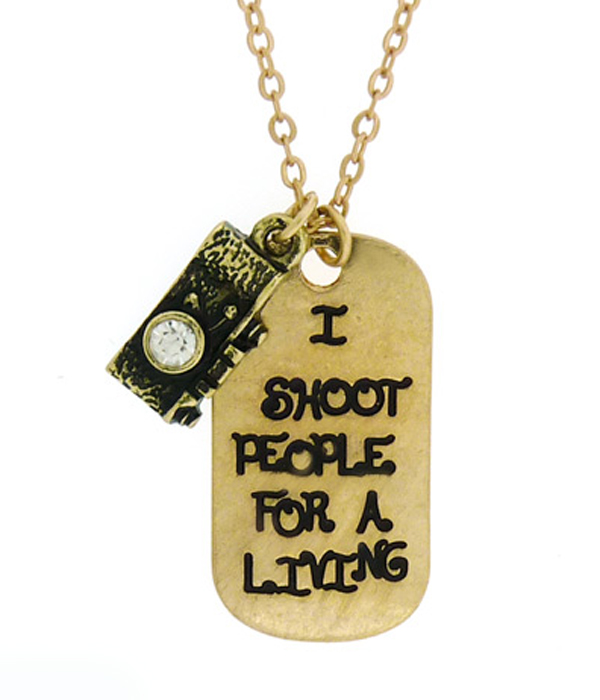 Camera and message dogtag double layer pendant necklace - i shoot peaple for a living