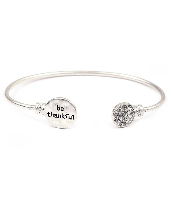Handmade disk wire bangle bracelet - be thankful