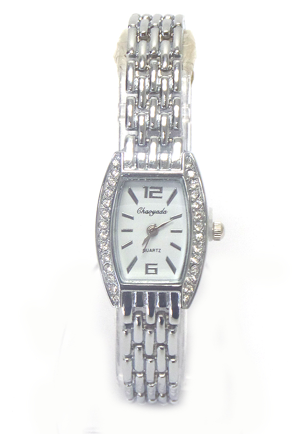 Crystal square face metal band watch