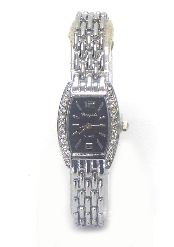 Crystal square face metal band watch