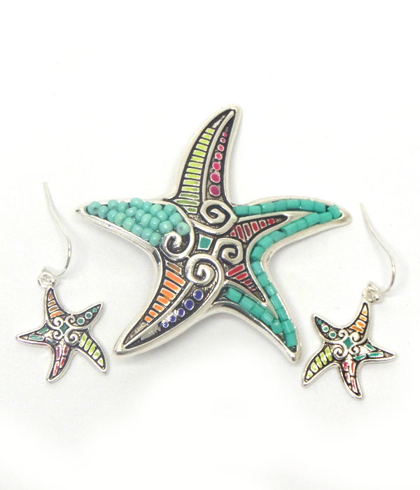 Mosaic starfish design pendant set 