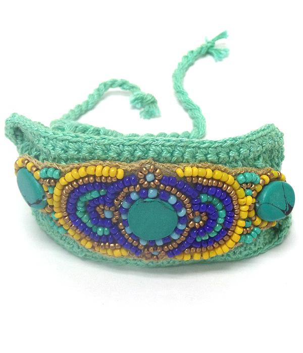 Layer seedbeads pull and tie knitted type bracelet