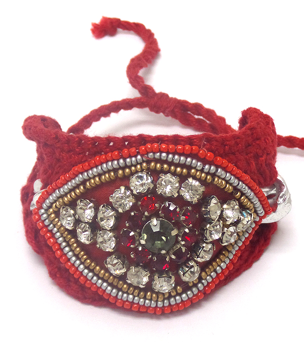 Flower layer seedbeads pull and tie knitted type bracelet
