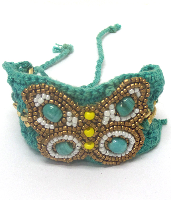 BUTTERFLY LAYER SEEDBEADS PULL AND TIE KNITTED TYPE BRACELET