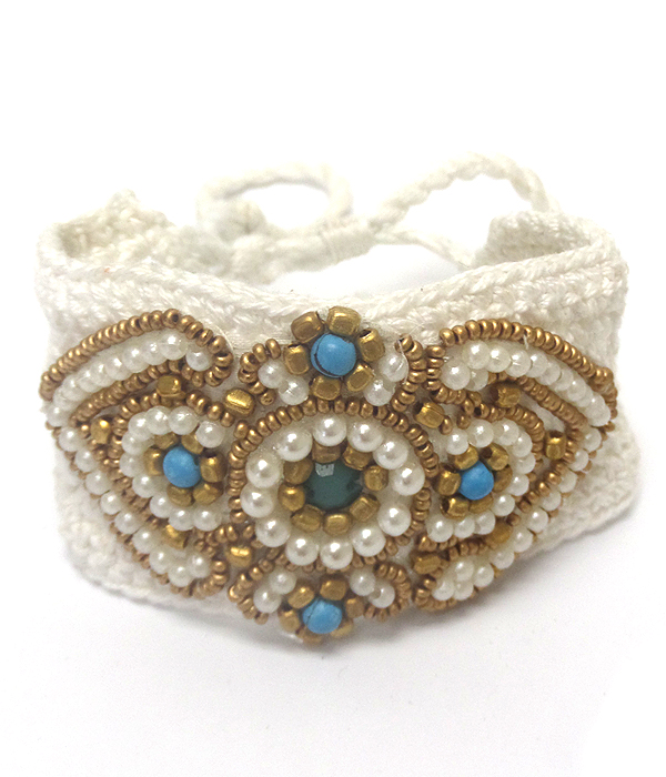 Flower layer seedbeads pull and tie knitted type bracelet