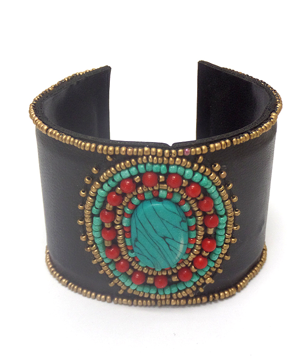 Multi layer leather type cuff bracelet