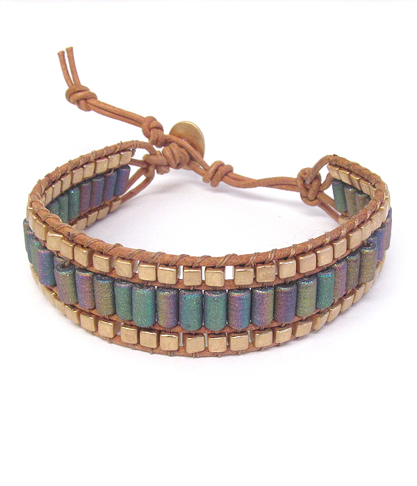 Handmade multi semi precious bead loop closure bracelet