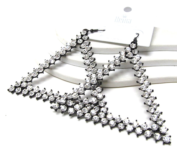 Multi crystal extra large metal triangle drop earring 