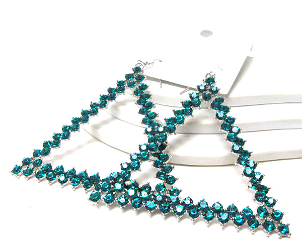 Multi crystal extra large metal triangle drop earring 