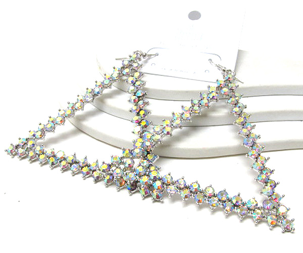 Multi crystal extra large metal triangle drop earring 