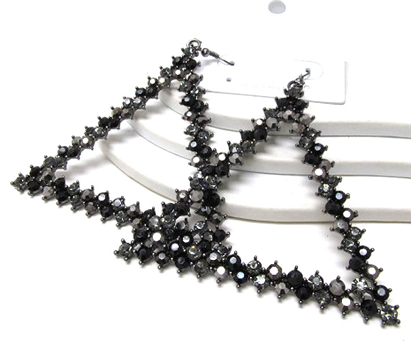 Multi crystal extra large metal triangle drop earring 