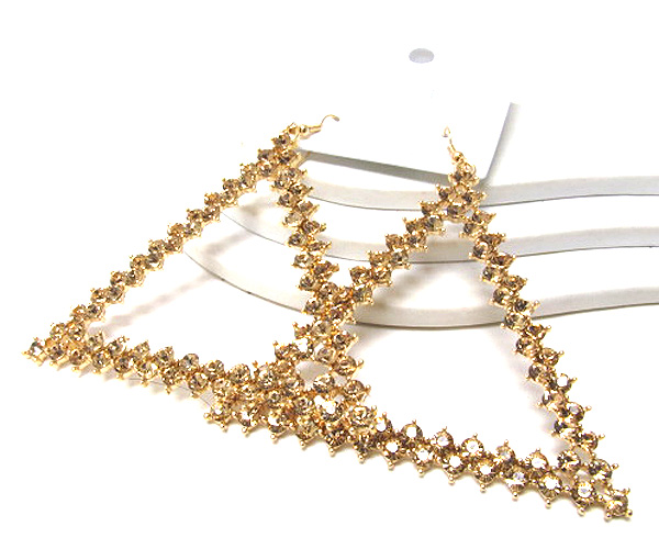 Multi crystal extra large metal triangle drop earring 
