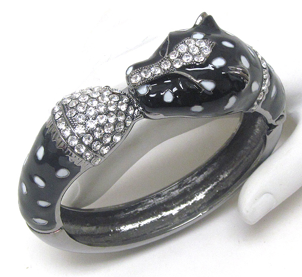 Crystal and epoxy deco jaguar bangle bracelet