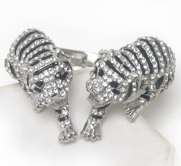 Crystal pave and epoxy deco dual tiger bangle bracelet