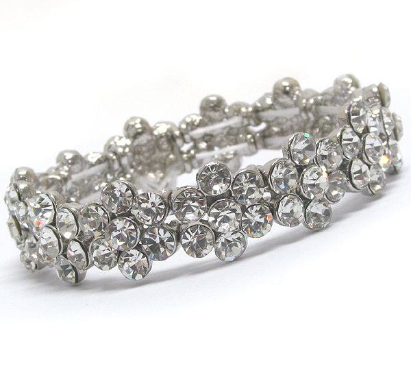 Multi crystal flower link stretch bracelet