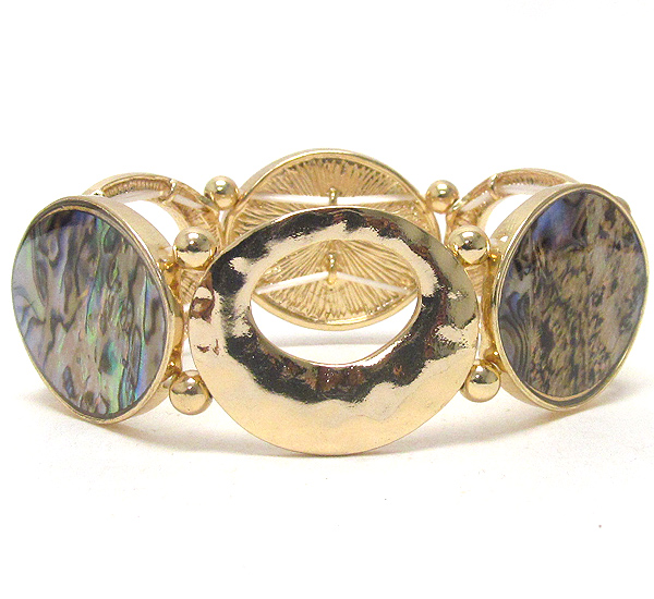 Hammered and epoxy disk link stretch bracelet