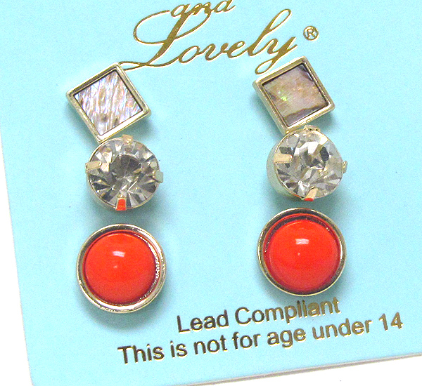 Crystal and acrylic stone earring set of 3