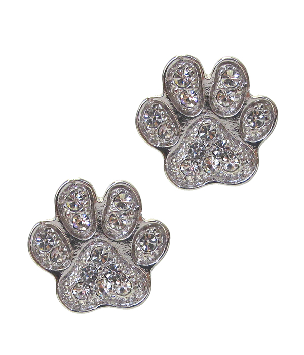 WHITEGOLD PLATING CRYSTAL PAW PRINT EARRING