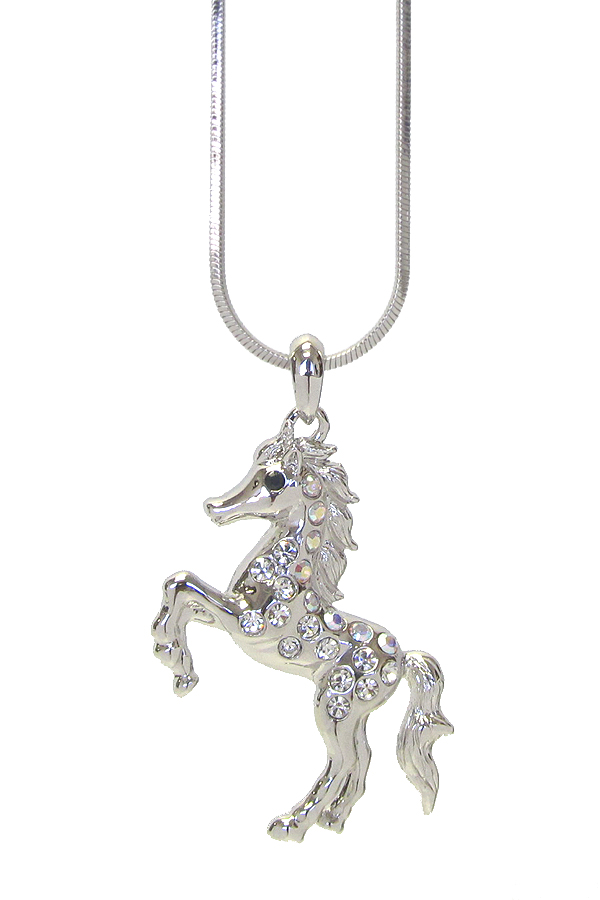 WHITEGOLD PLATING CRYSTAL HORSE PENDANT NECKLACE