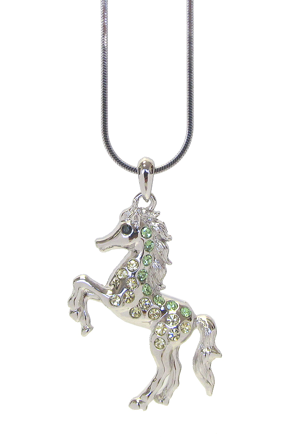 WHITEGOLD PLATING CRYSTAL HORSE PENDANT NECKLACE