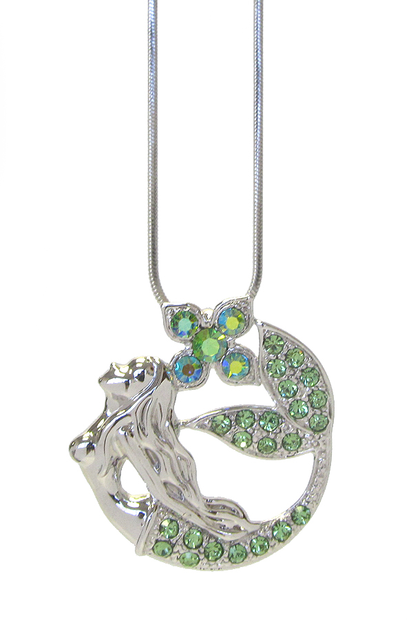 WHITEGOLD PLATING CRYSTAL MERMAID PENDANT NECKLACE