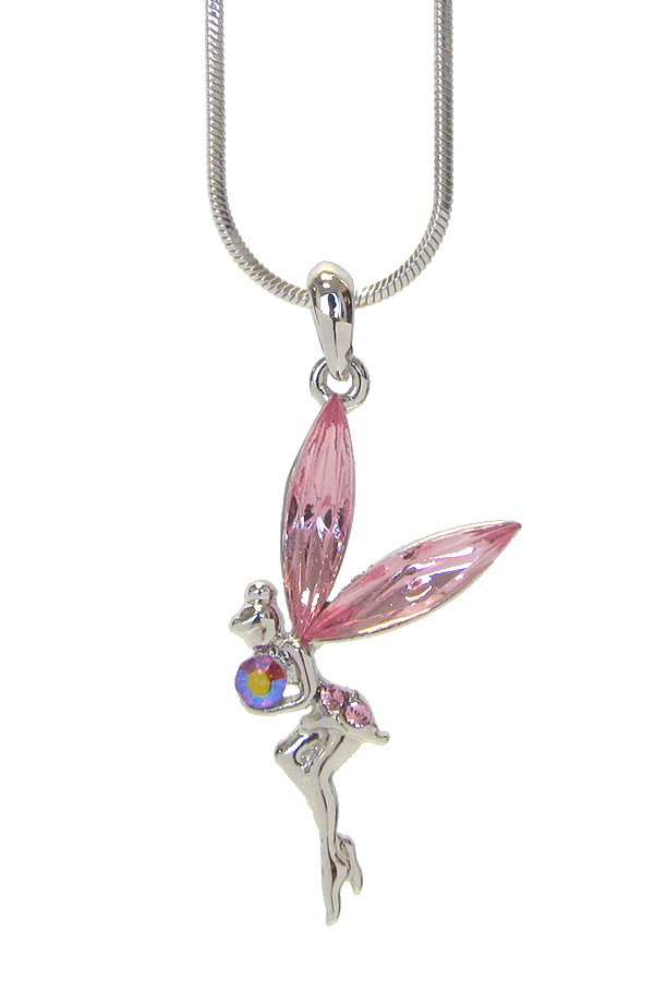 WHITEGOLD PLATING CRYSTAL FAIRY PENDANT NECKLACE