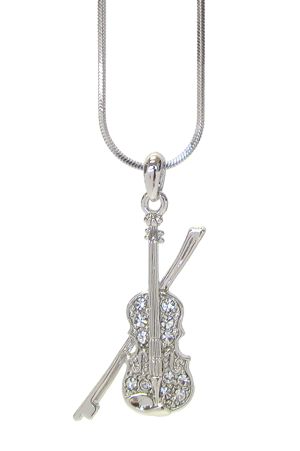 WHITEGOLD PLATING CRYSTAL VIOLIN PENDANT NECKLACE