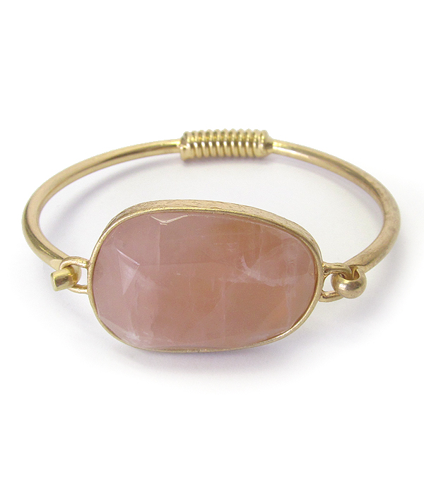 SEMI PRECIOUS STONE WIRE BANGLE BRACELET - PINK AVENTRINE