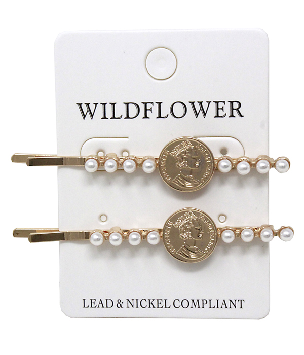 Pearl and coin hair pin