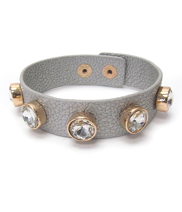 CRYSTAL STUD LEATHERETTE BUTTON BRACELET