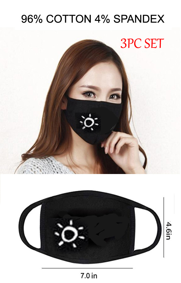 SUN MOUTH  WASHABLE REUSABLE BREATHABLE COTTON FACE MASK - COTTON 96% SPANDEX 4% (3PC SET)