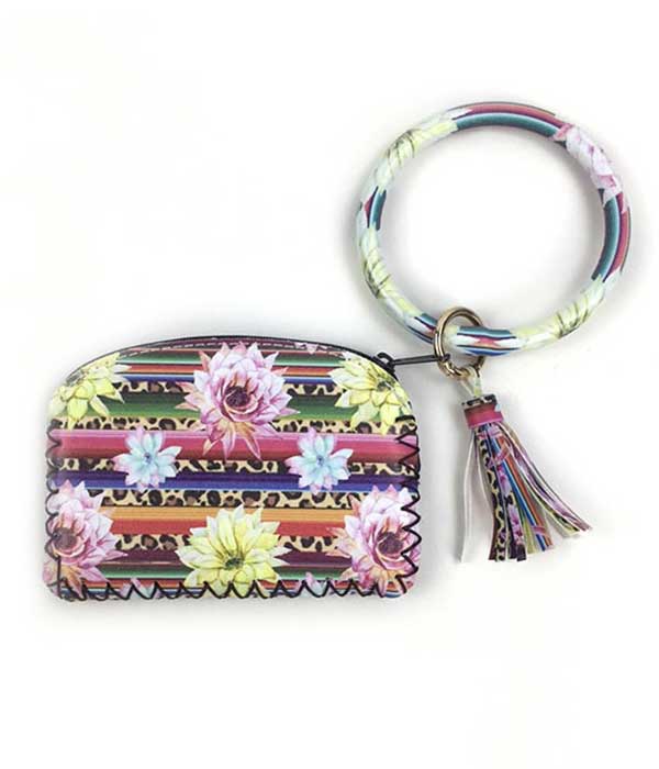 Keyring bangle bracelet with one compartment wallet - flower