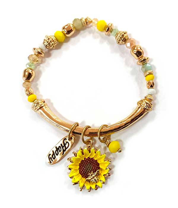 Sunflower charm stretch bracelet