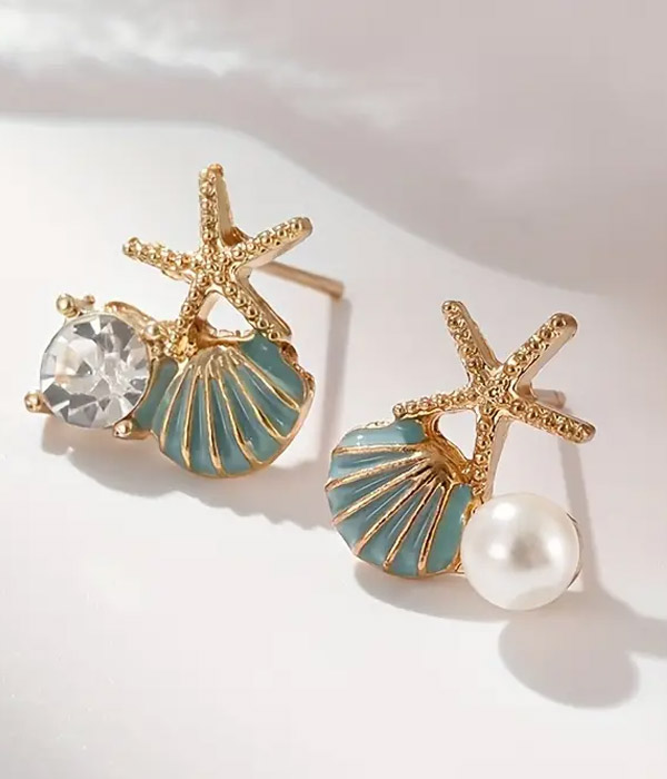Starfish and shell earring