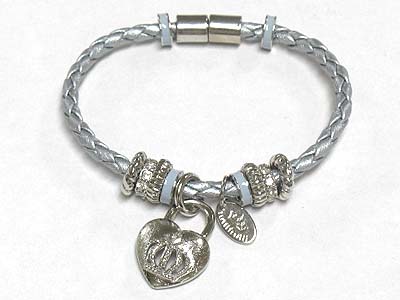 Tutti frutti crown charm braided cord magnetic clasp bracelet